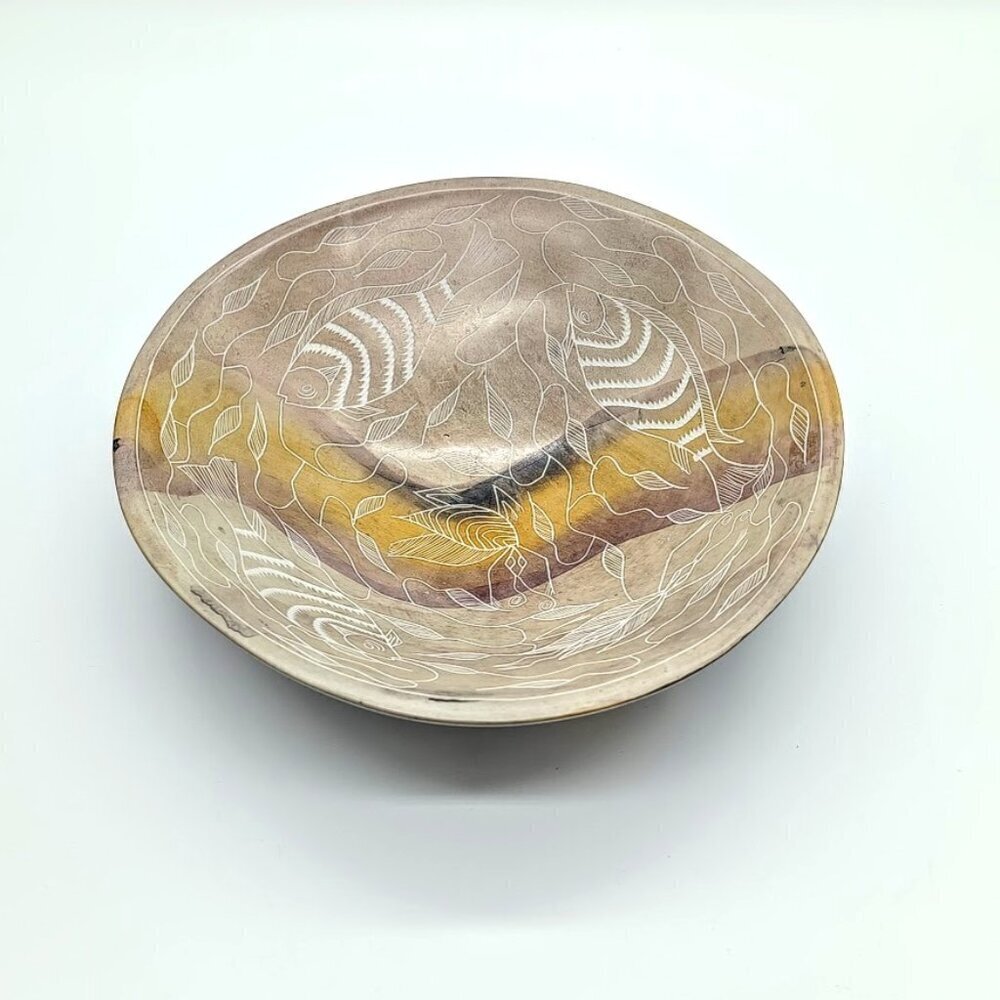Handmade Carved Fish Swirl Stone Bowl